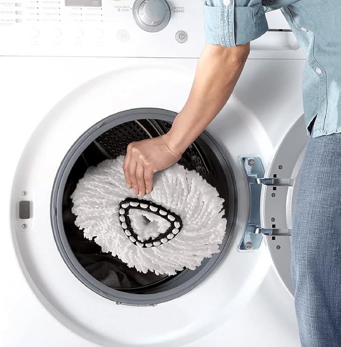 Spin Mop Head Refill for Vileda/Ocedar EasyWring Spin Mops - Rotating Microfiber Triangle Replacement Pads Washable & Reusable fit All Floor - 6 Mops Cloth and 1 Mop Base