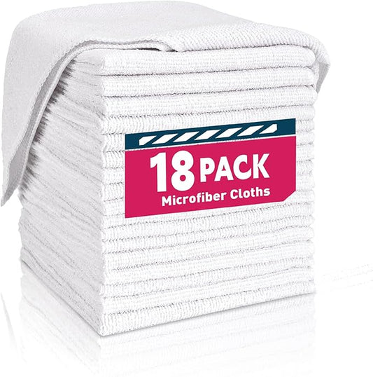 White Microfiber Towels- 18 Pack, Microfiber Cleaning Cloths Bulk, Microfiber Towels for Cars, Cleaning Rags (12x12 inches)