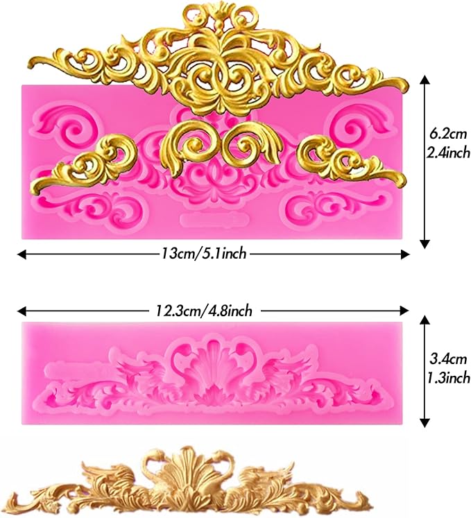 7Pcs Baroque Style Curlicues Scroll Lace Silicone Fondant Molds, Relief Flower Mould Filigree Mold 3D Cake Sculpted for Candy Gummy Decoration Cupcake Topper Jewelry Polymer Clay Crafting Projects