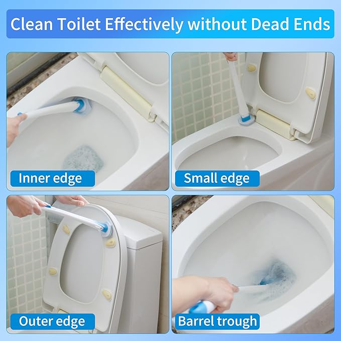 Disposable Toilet Brush with 40PCS Refills, Wall Mounted Compact Bathroom Bowl Wand Cleaning System Long Handle with Storage Caddy