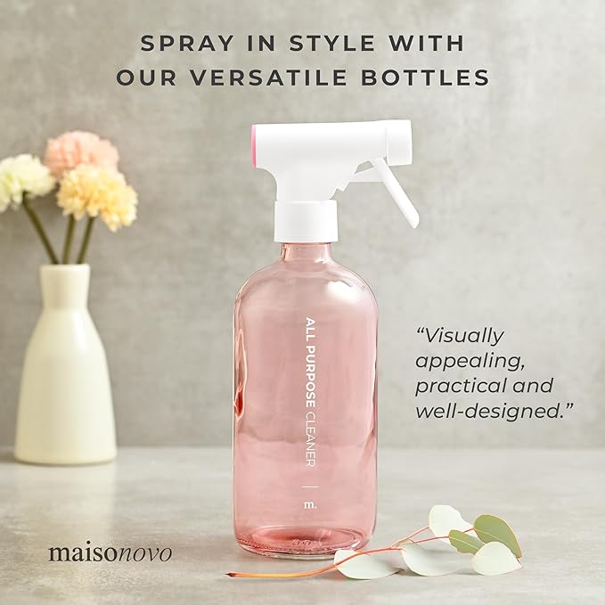 MaisoNovo Spray Bottle for Hair - 16.9 fl oz Pink x 2 with 16 Labels