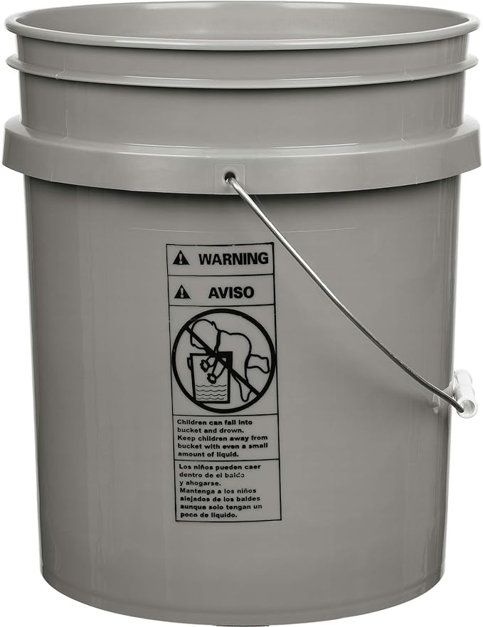 House Naturals 5 Gallon Food Grade Gray Bucket with Green Screw On Air Tight Lid (Pack of 3) BPA Free Made in USA Pails