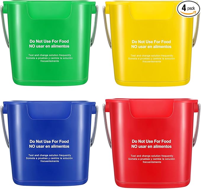 Yaomiao 4 Pcs Cleaning Bucket 3 Quart Small Sanitizing Square Bucket Detergent Pail with Measurements Spout and Handle for Home Commercial Use Restaurant Kitchen Office (Red,Yellow,Blue,Green)