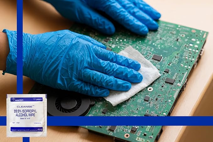 Cleanse 99.9% Isopropyl Alcohol Handy Wipes, 50 Counts Lint Free Non-Abrasive No Water Residue Ideal for Electronics, Household, Work Equipment Safe for Tech Cleaning & Screens (6 x 5 inches)