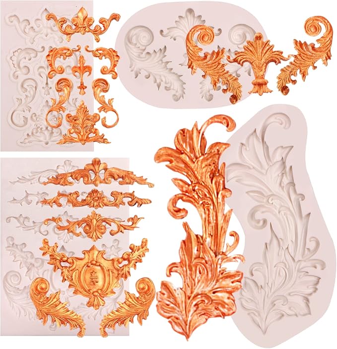 Baroque Feather Chocolate Molds Silicone, Scroll Relief Border Fondant Molds, for Wedding Party Cake Decoration, Cupcake Toppers, Sugar Craft Gum Paste Polymer Clay Pie Candy