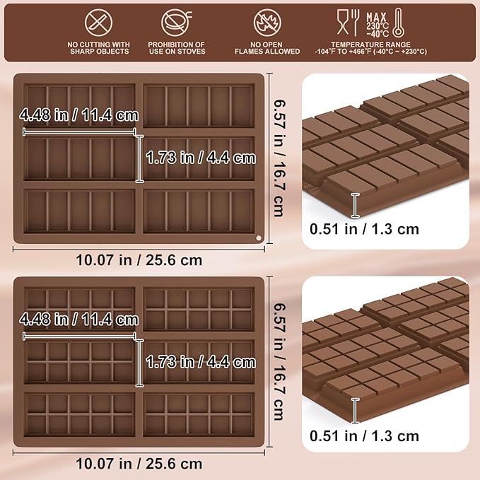 2pack Chocolate Bar Mold, Non-Stick Dubai Chocolate Molds, Deep Silicone Chocolate Mold for Dubai Chocolate Bar Pistachio, Candy, Snacks, Holiday Gifts