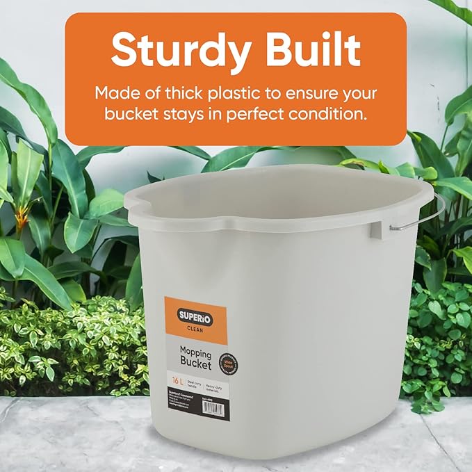 Superio Plastic Bucket Mop with Handle and Spout for Floor Cleaning (Soft Grey)