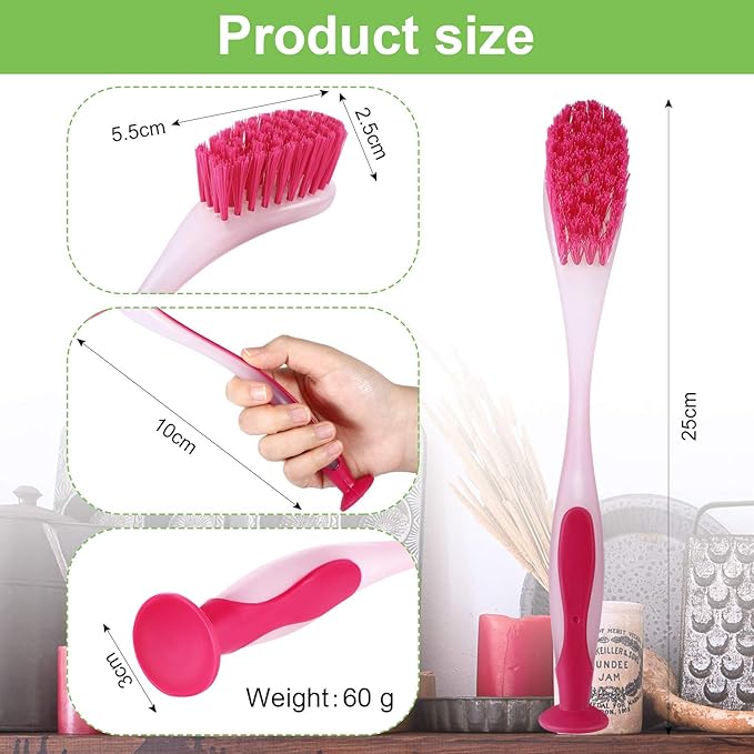 5 Pieces Long Dish Brush with Handle Assorted Color Dishwashing Brush with Suction Cup Multipurpose Scrub Cleaning Tool for Kitchen, Toilet, Etc.