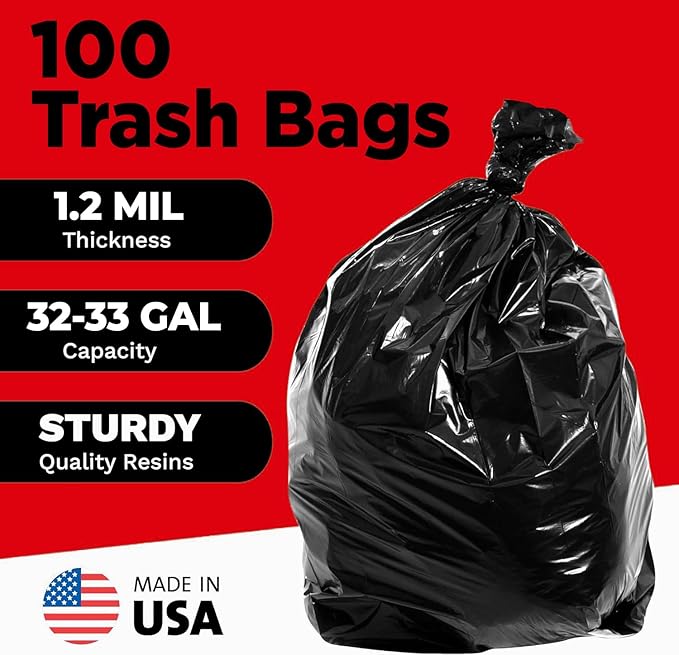 ToughBag 30-33 Gallon Heavy Duty Trash Bags (100 Count) – 33x39" Large Can Liners – Made in USA