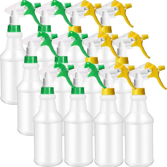 Eccliy 12 Pcs 16 Oz Plastic Spray Bottle, Adjustable Empty Reusable Sprayer for Cleaning, Planting, Water, Bathroom and Kitchen, BBQ, Commercial and Residential(Green, Yellow,Original)