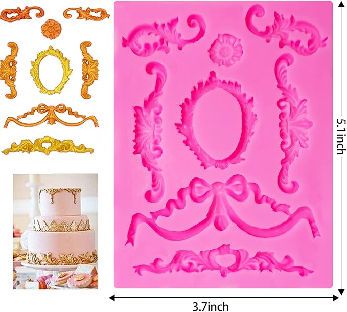 Baroque Style Silicone Molds, Curlicues Scroll Lace Fondant Molds, Vintage Relief Flower Mould Filigree 3D Clay Mold for Gummy Sugar Cookie Pastry Chocolate Mold for Clay Cupcake Topper Decor(6Pcs)