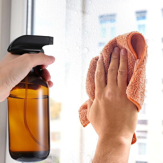 6 Pack Amber Glass Spray Bottles, Refillable 16 oz Empty Bottle with Durable Adjustable Nozzles for Cleaning Solution, Spray Bottles for Hair, Plants, Cleaner, Essential Oil