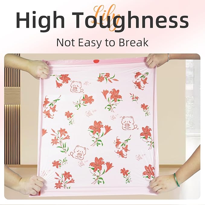 13 Gallon Trash Bags Drawstring, 50 Count Tall Kitchen Trash Bags, Sturdy Large Trash Bags, Lily Printed Garbage Bags 13 Gallon Tall Kitchen, Tear Resistant Kitchen Garbage Bags for Kitchen