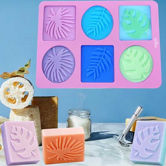 2-Pack Silicone Soap Molds, Tropical Leaf & Hawaii Style Designs for Handmade Soap Making, Reusable Rectangle & Ellipse Shapes Silicone Molds (Epoxy Resin Compatible)