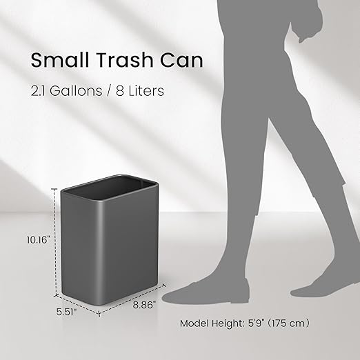 Cesun Small Bathroom Trash Can, 2.1 Gallons, Open-Top, Gray Metal, Stainless Steel, Modern, Ideal for Bathroom, Bedroom, Home Office,Toilet, Rv,Near Desk, Under Sink