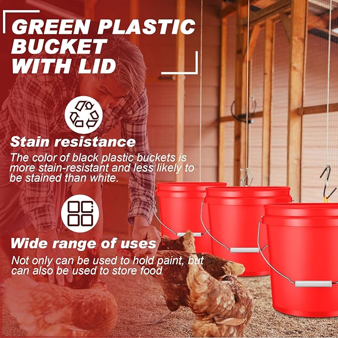 6 Pack 2 Gallon Plastic Bucket with Lid Heavy Duty Pail with Metal Handle Reusable Small Multipurpose Paint Buckets Container for Food Storage(Red)