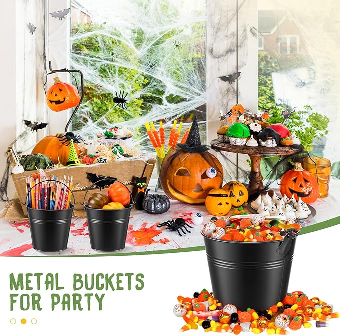 Rtteri 24 Pcs Metal Bucket 5 x 3.5 x 4.7 Inch Mini Party Buckets for Flower Pot Plant Basket Iron Small Metallic Pails with Handle for Container Candy Snack Crafts Vase Party Favors(Black)