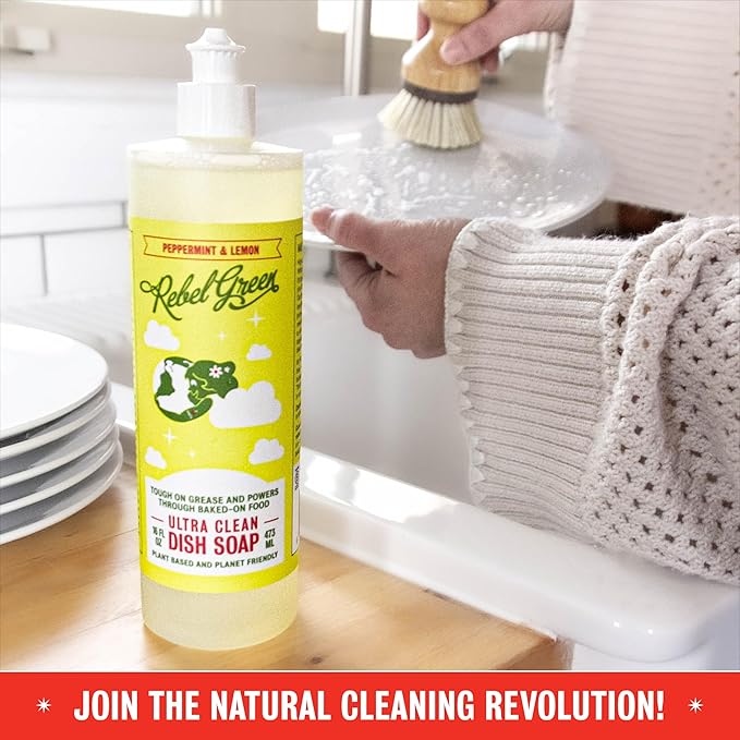 Rebel Green Super Deluxe Dish Soap - Plant-Based Sustainable Dishwashing Soap - Peppermint & Lemon Scent - 16 fl oz - 2 Pack