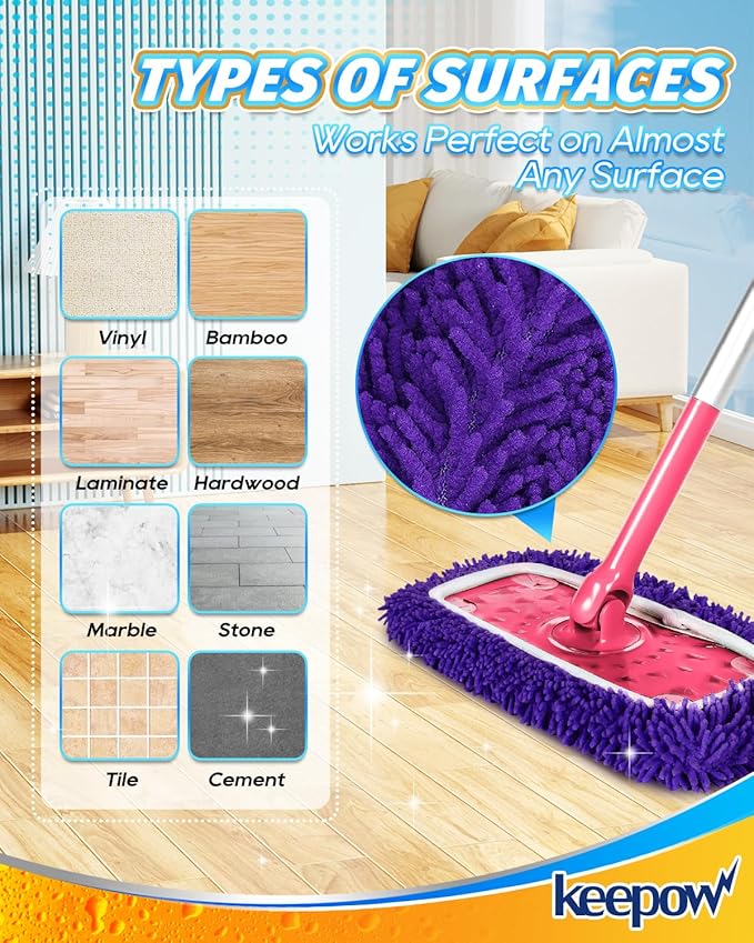 8Pcs Reusable Microfiber Mop Pads Compatible with Swiffer Sweeper Mop, Replacement Wet Mopping pad Refills & Washable Dry Sweeping Cloths for Surface/Hardwood Floor Cleaning