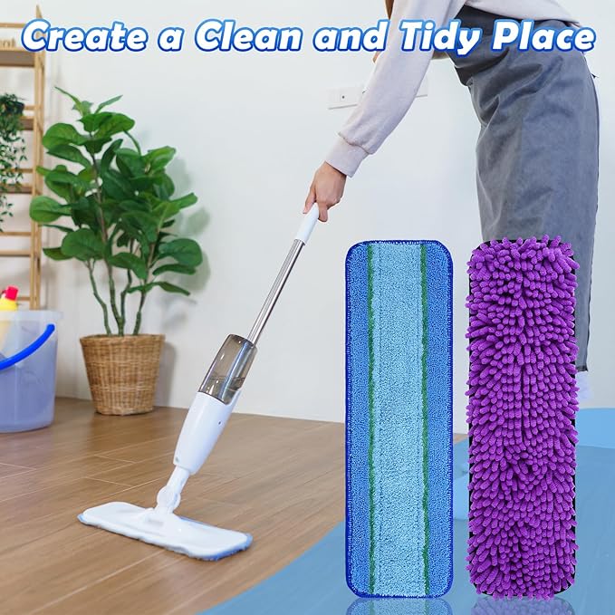 6 Pack Microfiber Cleaning Pads for Mop Hardwood Floor Cleaner Mop Replacement, 4 Deep Microfiber Cleaning Pad 2 Dusting Pad Wet Mop Dry Dust Mop Cleaner Washable Reusable Refill