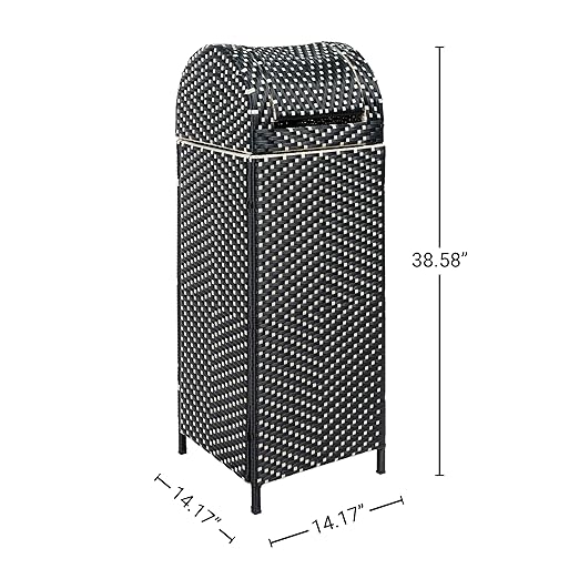 happimess HPM1202E Darla 31.39-Gallon All-Weather Wicker/Metal Swing Top Hideaway Outdoor Trash Can, Dark Navy/White, Classic, Coastal, Casual Wastebin for Backyard, Patio, Porch, Kitchen