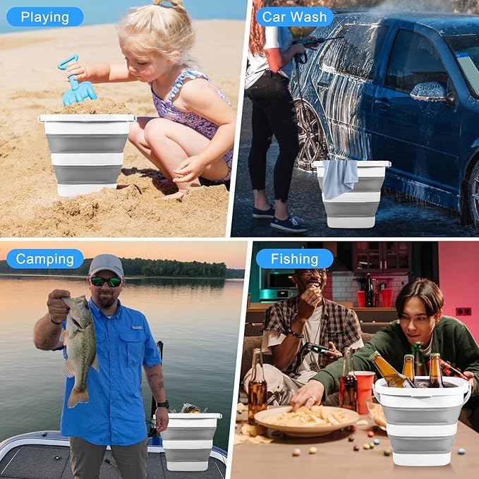 2 Pack 2.6 Gallon(10L) Collapsible Plastic Buckets with Handle Compact Cleaning Square Storage Bucket Portable Water Tub Outdoor Water Pail for Garden Hiking Fishing Camping (White)