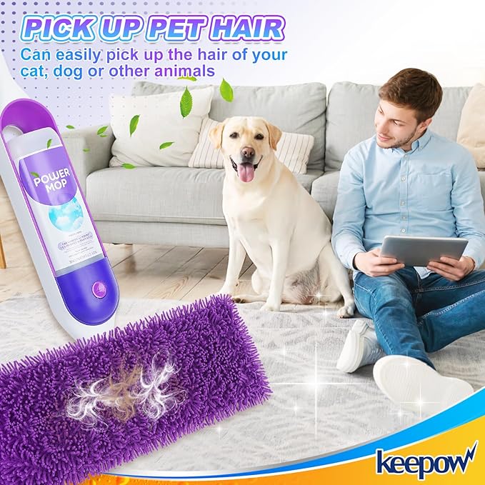 KEEPOW Reusable Power Mop Refills Pads Compatible with Swiffer PowerMop Mop - Power Mop Pads Refill - Washable Microfiber Pads for Multi-Surface Floor Cleaning, 8Pack