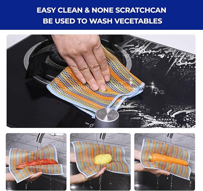 12PCS Non-Scratch Multipurpose Steel Wire Dishcloths - Reusable Quick-Dry Odor-Free Scrub Cloths for Dishes, Kitchen Cleaning Cloths for Cookware, Sinks, Stove Tops(9.84X9.84)