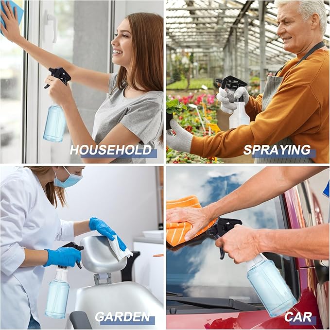 Eccliy 20 Pack 16oz Empty Spray Bottles, Leakproof Cleaning Bottles with Measurement and Adjustable Nozzle for Housekeeping, Commercial Use(Clear Cylinder,Black Spray Head)