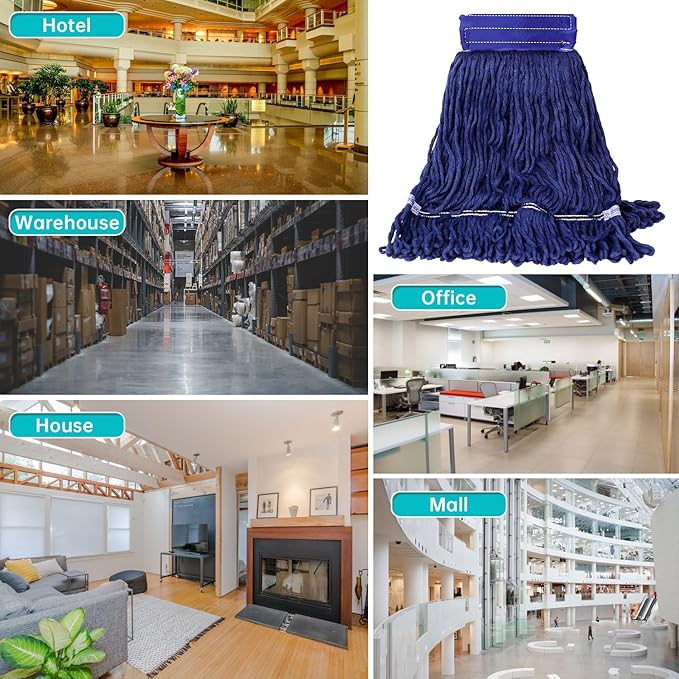 6 Pack Mop Head Replacement Heavy Duty Mop for Floor Cleaning, Wet Industrial Cotton Looped End String Cleaning Mop Head Refill for Home/Industrial/Commercial Cleaning (Blue)