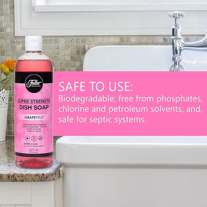 Fuller Brush Super Strength Dish Soap ? Economical ? Use Much Less ? For Dishes, Glasses, Silverware, Utensils, Pots, Pans, Countertops, Tables ? Invigorating Fragrance (Grapefruit) 6 Pack