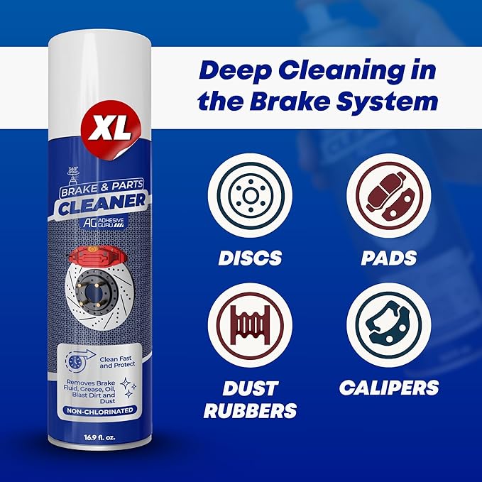 Adhesive Guru Non-Chlorinated Brake Cleaner – (24x16.9 fl oz) – Brake Parts Cleaner & Degreaser for Disc, Pads, Calipers, Springs, Rotors, Clutch & Chain – Fast-Drying, Residue-Free