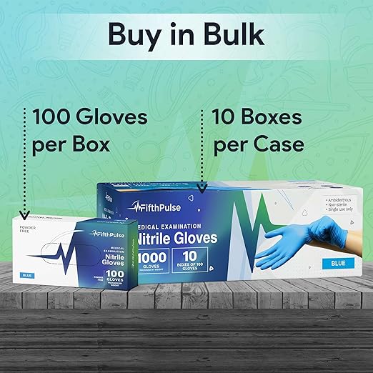 FifthPulse Medical Exam Blue Nitrile Gloves X Small 1000 Count - 3 Mil Powder and Latex Free Disposable Gloves - Case of 10 Boxes of 100