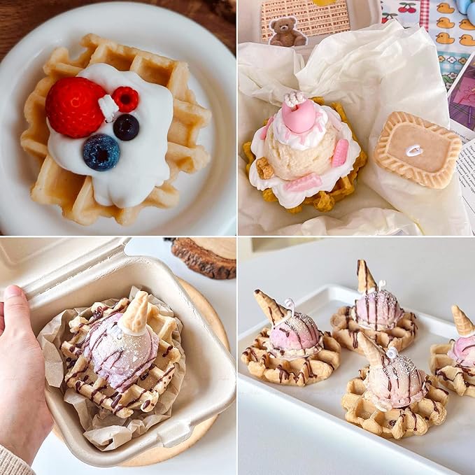 Wehous 2PCS Waffle Silicone Candle Molds, Waffles Bread Shape Candle Soap Mold, Silicone Fondant Chocolate Candy Dessert Cake Decor Mould, Mold for DIY Casting Clay Art Crafts Ornament