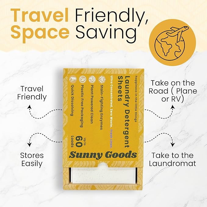 Laundry Detergent Sheets with Plant Powered Stain-Fighting Enzymes - 60 Loads - Concentrated Liquidless Laundry Soap Sheets - Home and Travel Laundry Detergent - Fresh Linen