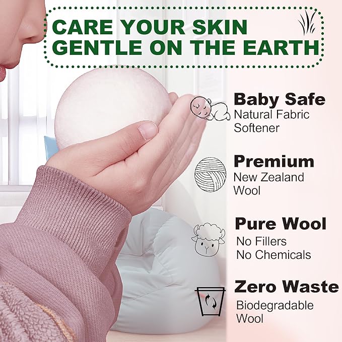 New Zealand Wool Dryer Balls | 7-Pack in Handmade Basket | Speed Up Drying & Reduce Wrinkles | Natural Reusable Fabric Softener