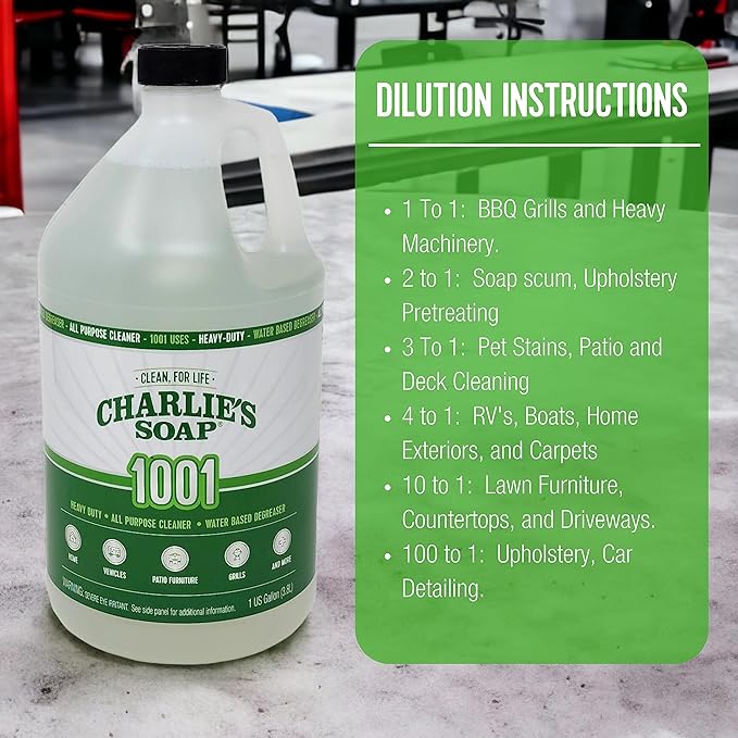 Charlie's Soap 1001 Cleaner - Heavy Duty Biodegradable Concentrated All Purpose Water Based Degreaser (1 Gallon, 1 Pack) - Safe Residential, Commercial, & Janitorial Cleaner