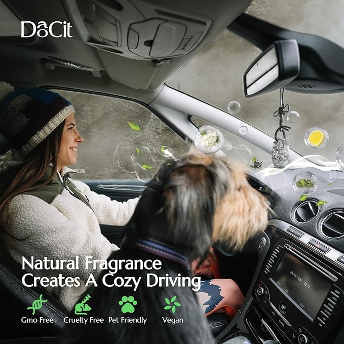 Car Air Freshener Hanging Essential Oil Diffuser with Bead Release Design, 40+ Days Long Lasting Scent for Men & Women, 7 Original + 14 Refills for Car/Home/Office, White Tea Fragrance