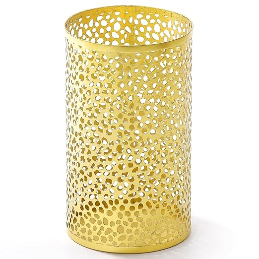 Metal Gold Trash Can, Modern Gold Garbage Can for Office, Cylindrical Metal Waste Basket for Bathroom Bedroom, 7" D x 12" H
