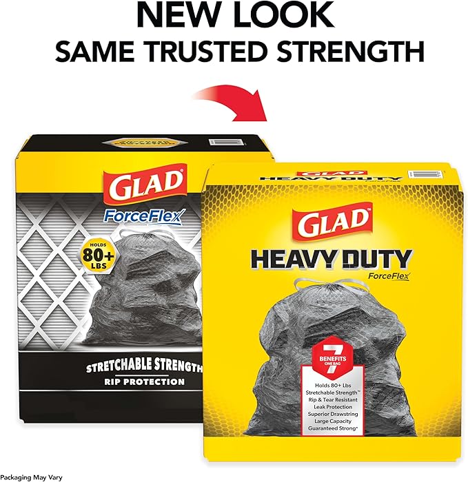 Glad ForceFlex Trash Bags 30 Gallon | Black | LeakGuard Protection | Stretchable Strength | 68 Count, Pack of 4