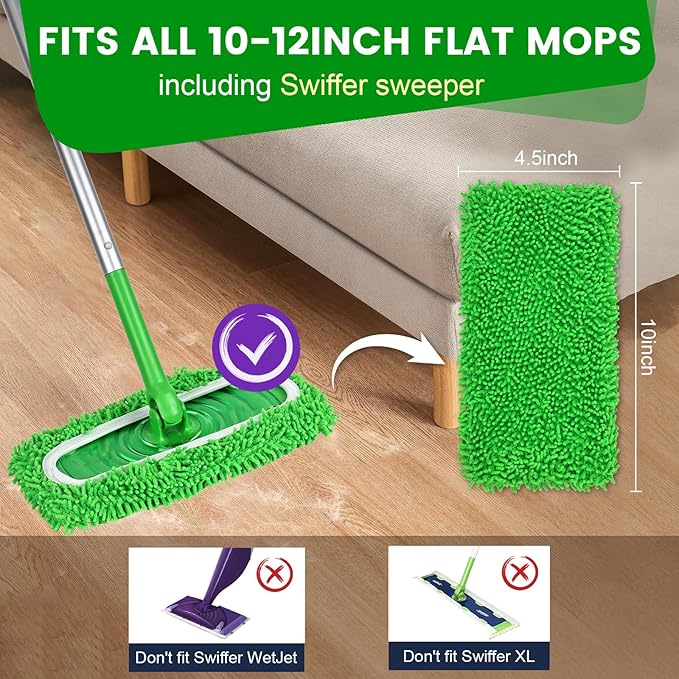 6Pcs Reusable Microfiber Mop Pads Compatible with Sweeper Mop, Replacement Wet Mopping pad Refills & Washable Dry Sweeping Cloths for Surface/Hardwood Floor Cleaning