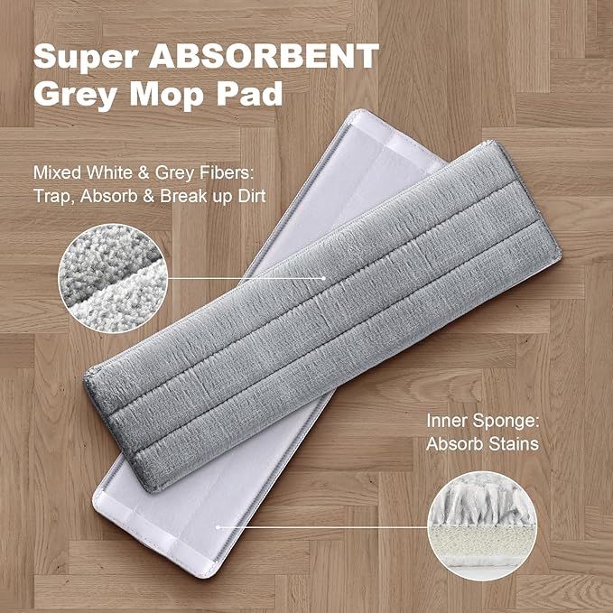 JOYBOS Mop and Bucket Set for Home Floor Cleaning, Hands Free Flat Mop, Stainless-Steel Handle, 6 Washable & Reusable Microfiber Pads