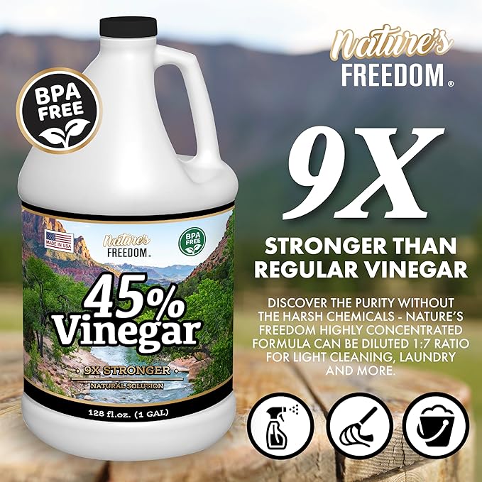 Nature's Freedom 45% Concentrated Vinegar, 1 Gallon - Dilutes to 9 Gallons - 9x Strength Multi-Purpose Solution
