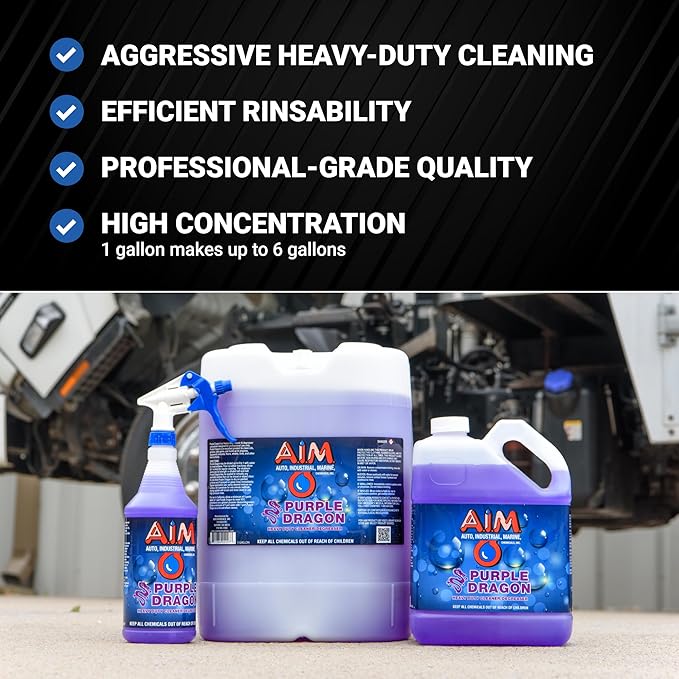 AIM Chemicals Purple Dragon Heavy Duty Degreaser – For Cars, Trucks, Equipment, and Concrete. Powerful wheel & tire cleaner for industrial use & car detailing. Compatible with wheel brush - 5 Gal