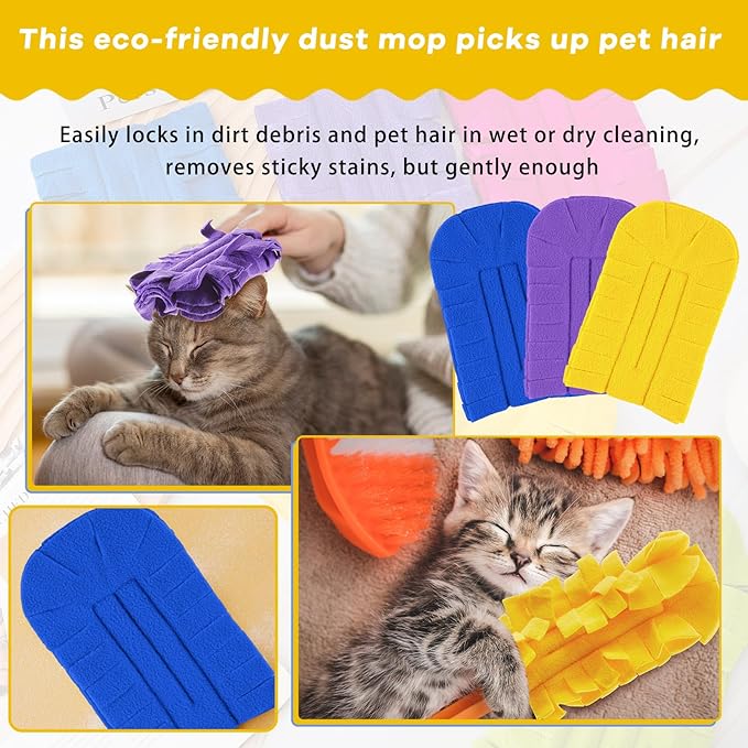 Zubebe 12 Pcs Duster Refill Reusable Fleece Duster Refills Feather Flat Dusters Multi Surface Washable Cleaning Pads Tools for Home, Blinds, Car, Pet, Furniture, Fans (Purple,Blue,Yellow)