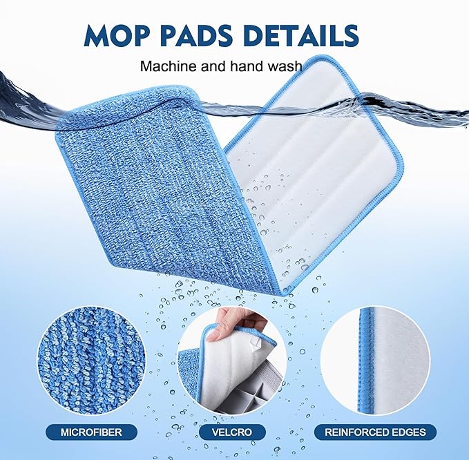 3 Pack Microfiber Mop Pads, Mop Replacement Pads Refills Floor Spray Mop Pads Wet Moping Pads Refill Reusable Pads Suitable for All Spray Mops Cleaning