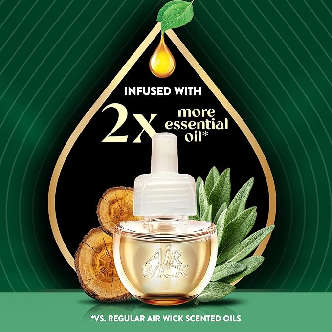Air Wick Plug in Scented Oil Refill, 5ct, White Sage & Mahogany, Air Freshener, Essential Oils
