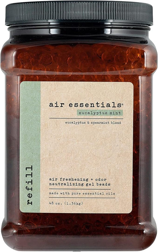 Air Essentials Air Freshener & Odor Neutralizer Gel Bead 48 oz Refill – Odor Eliminator - Made with Pure Essential Oils – Eucalyptus Mint Scent