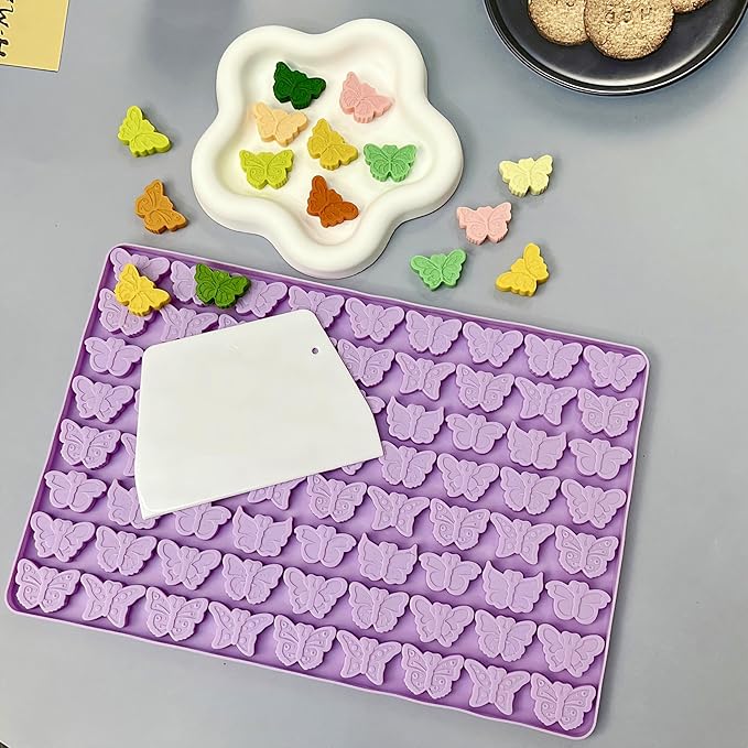 Butterfly Molds Silicone for Chocolate Candy Gummy, Small Wax Melt Molds Butterfly Baking Molds Ice Cube Tray with Scraper