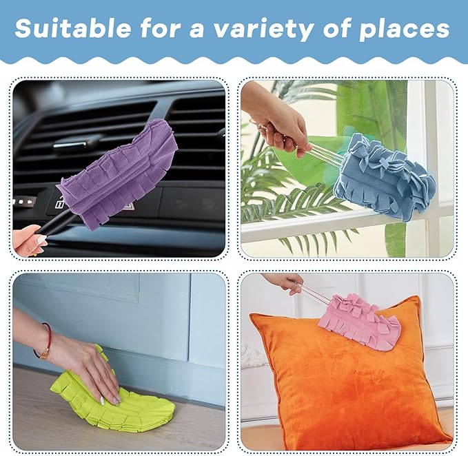Zubebe 20 Pcs Duster Refill Reusable Fleece Duster Refills Feather Flat Dusters Multi Surface Washable Cleaning Pads Tools for Home, Blinds, Car, Pet, Furniture, Fans (Rainbow Colors)